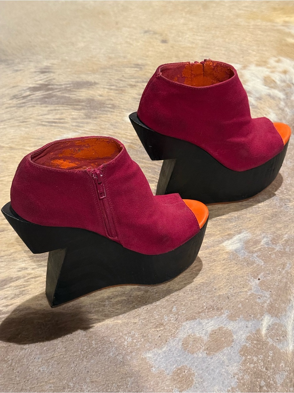 DV8 Dolce Vita Colorblock Architectural Wedge Platform Booties Pink Orange 7.5